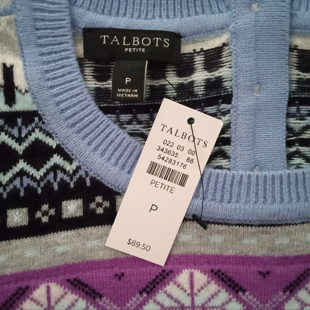 New TALBOTS Petites Womens Size P Lambswool Blend Fair Isle Sweater - Picture 7 of 7